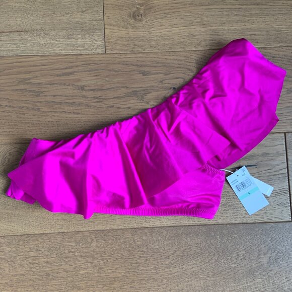 Trina Turk Monaco Ruffle Bandeau One Shoulder Swim Bikini Top Hot Pink Size 8 - Picture 2 of 8